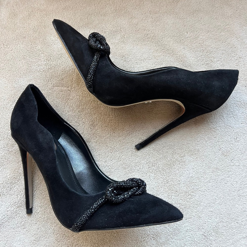 Sam Edelman Deela‎ Black Suede Crystal Bow Pointed Toe Stiletto Pumps Women 6